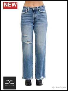 Judy Blue Mid Rise Straight Rigid Magic Destroy Jeans